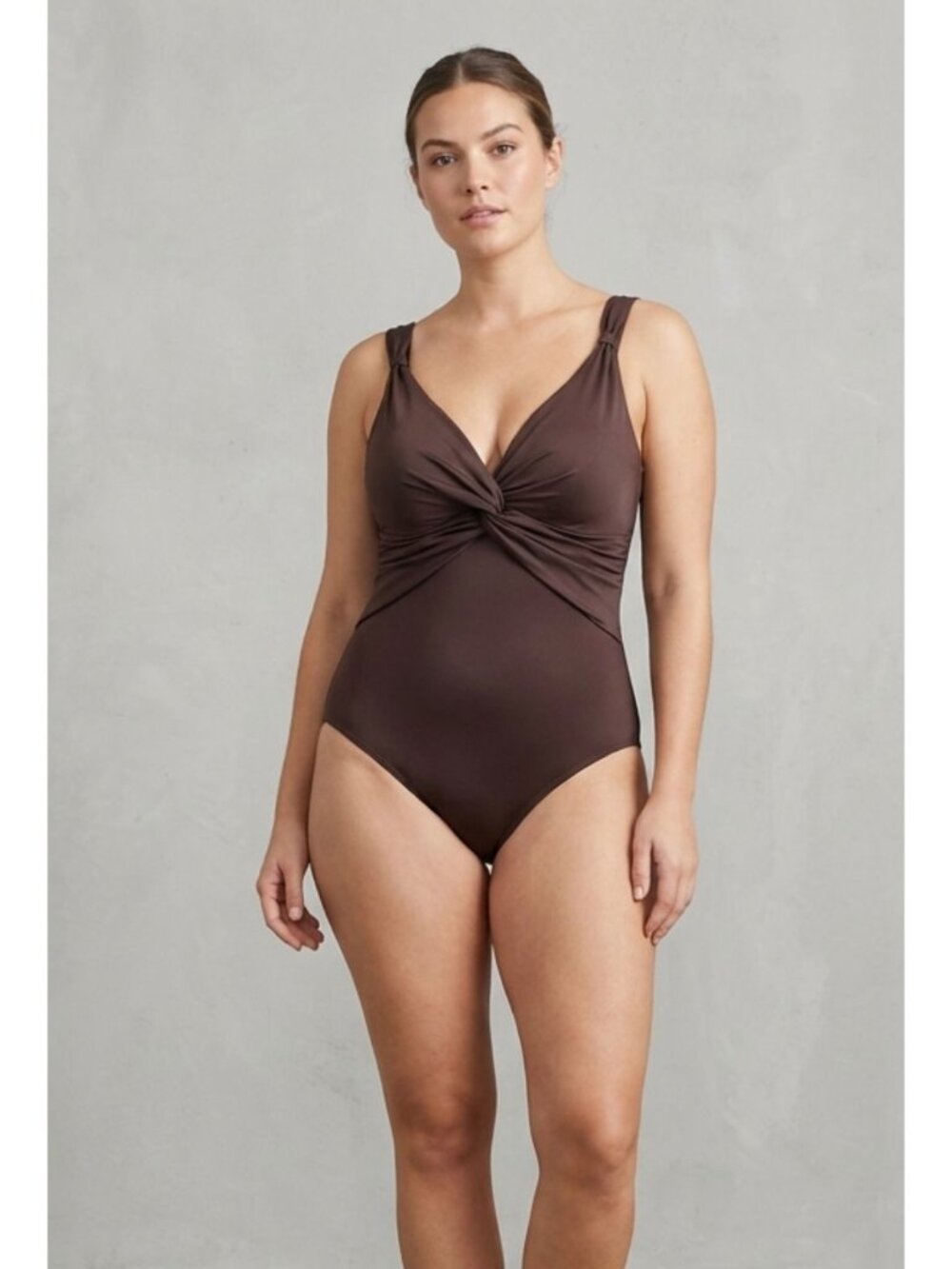 MIRACLESUIT Pandora Brown One Piece Slimming Twist Front V-Neck Women 16